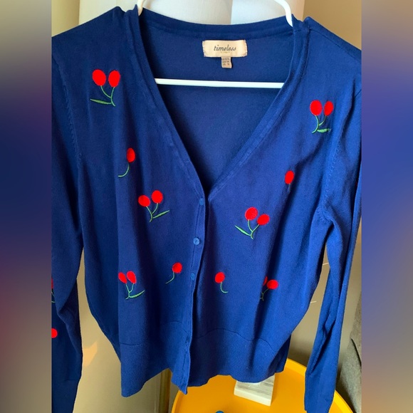 EUC Blue Cherry Cardigan by Timeless London Size 12 - Picture 1 of 5